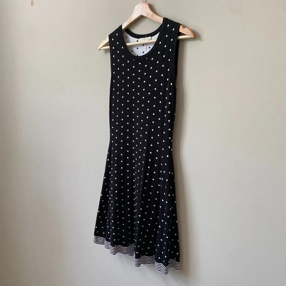 NWOT HYPR Women's Size M/L Knit Polka Dot Fit and Flare Sleeveless Dress Black - Picture 8 of 16